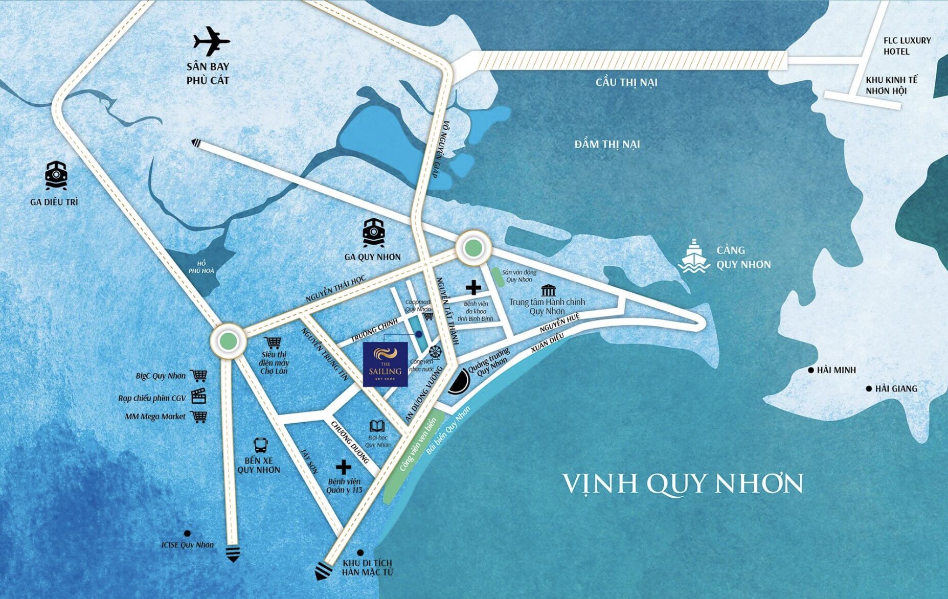 Vị trí dự án The Sailing Quy Nhơn: Đánh giá thực tế 3 mặt tiền 28 Lê Duẩn 3 Liên kết giao thông và tiện ích xung quanh The Sailing Quy Nhơn