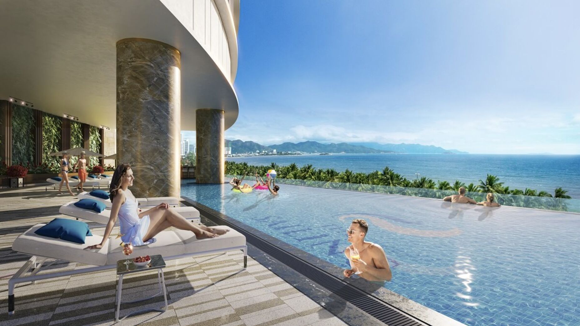 Có nên mua The Sailing Quy Nhơn để cho thuê Airbnb? Phân tích thực tế 2 Hồ bơi vô cực phục vụ du khách lưu trú tại The Sailing Quy Nhơn
