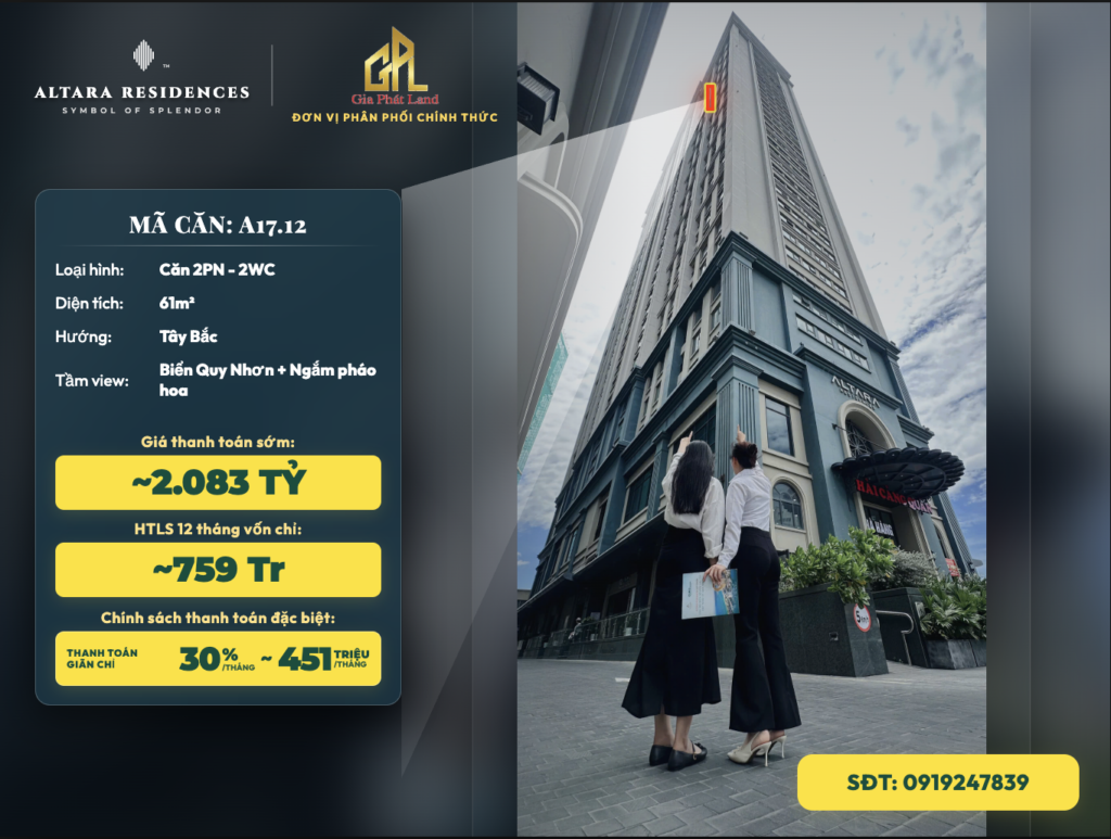Mua bán Căn hộ Biển Quy Nhơn 2PN - 2WC giá 2 Tỷ 1 Altara Quy Nhơn căn hộ biển giá 2 tỷ