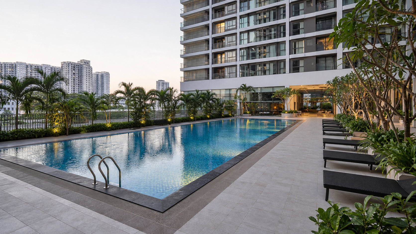 Hồ bơi chung cư: tiêu chuẩn diện tích tối thiểu cho bao nhiêu căn hộ? 8 Hồ bơi chung cư hiện đại trong khu căn hộ