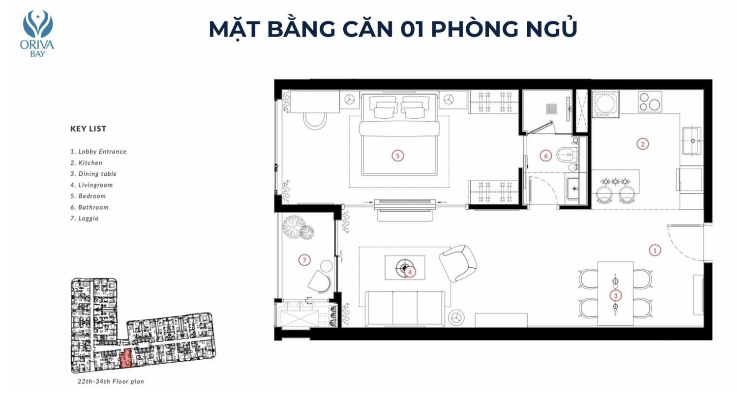 Layout căn hộ 1 phòng ngủ Oriva Bay Quy Nhơn Mặt bằng căn hộ 1 phòng ngủ Oriva Bay Quy Nhơn