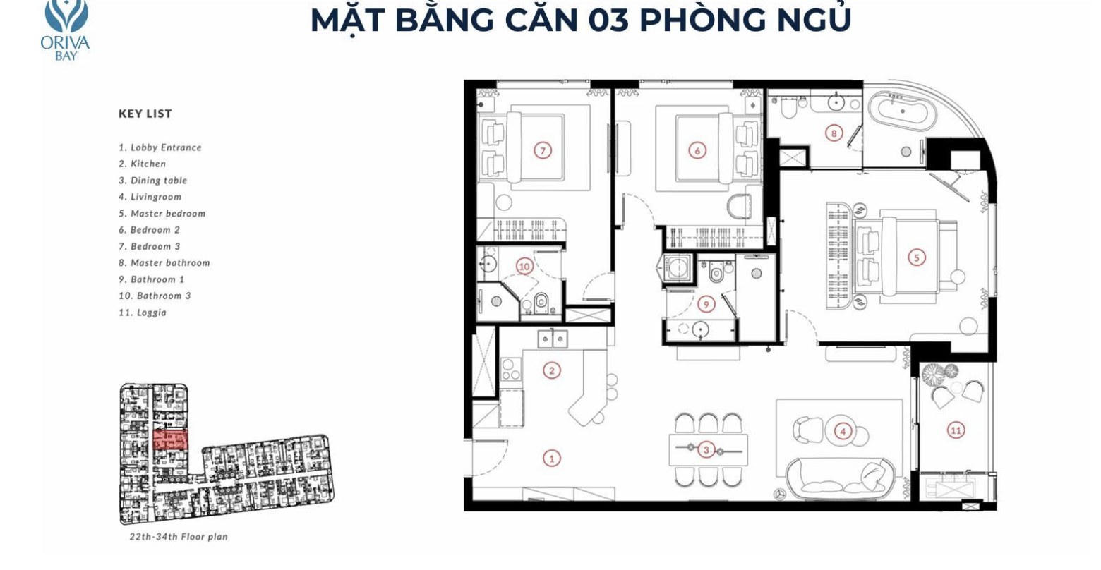 Layout căn hộ 3 phòng ngủ Oriva Bay Quy Nhơn Mặt bằng căn hộ 3 phòng ngủ Oriva Bay Quy Nhơn