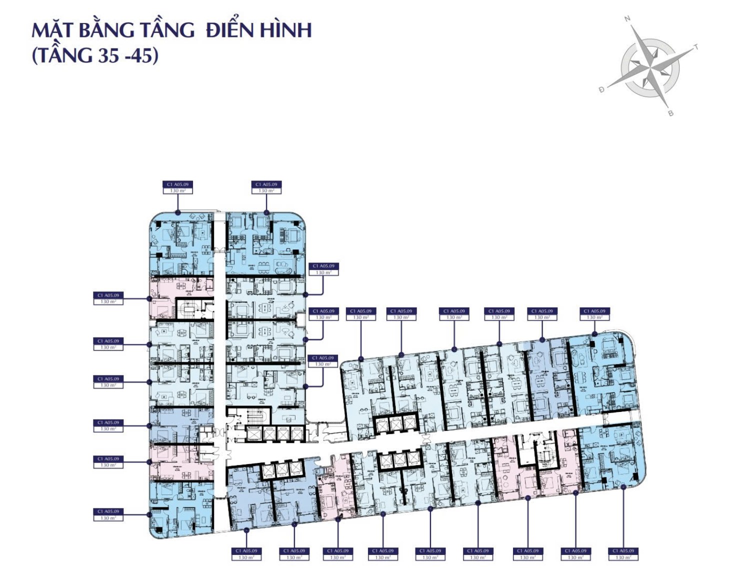 Mặt bằng tầng điển hình Oriva Bay Quy Nhơn tầng 35-45 Mặt bằng tầng điển hình Oriva Bay Quy Nhơn từ tầng 35 đến tầng 45