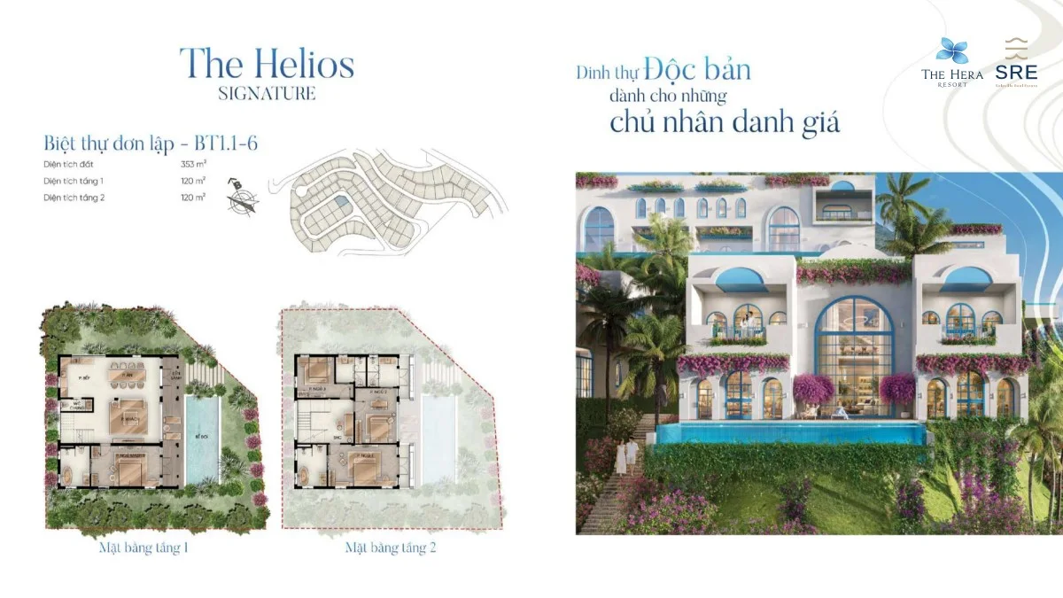 The Hera Resort Quy Nhơn: Vị Trí, Mặt Bằng & Bảng Giá 2026 6 Mẫu biệt thự The Helios Signature tại The Hera Resort