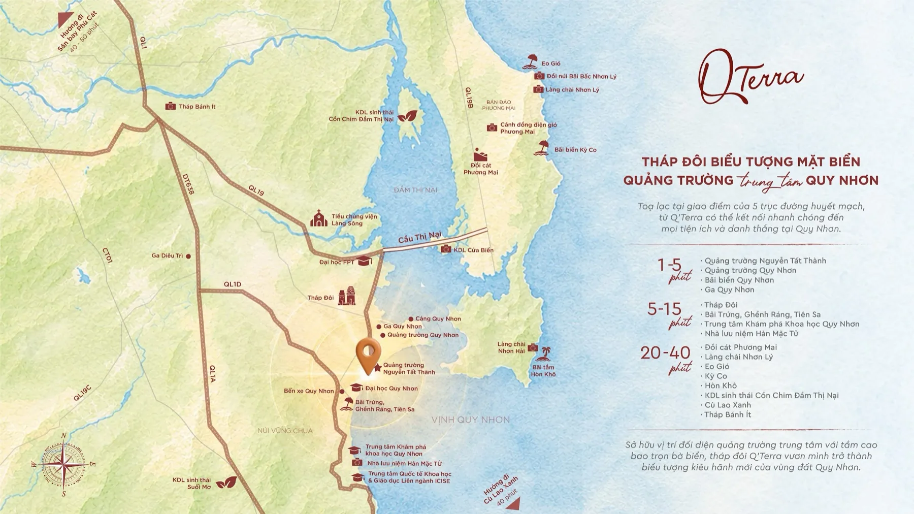 Q’Terra Quy Nhơn (Q1 Tower cũ): Vị Trí, Mặt Bằng & Giá 2026 5 Bản đồ vị trí Q’Terra Quy Nhơn và các trục kết nối