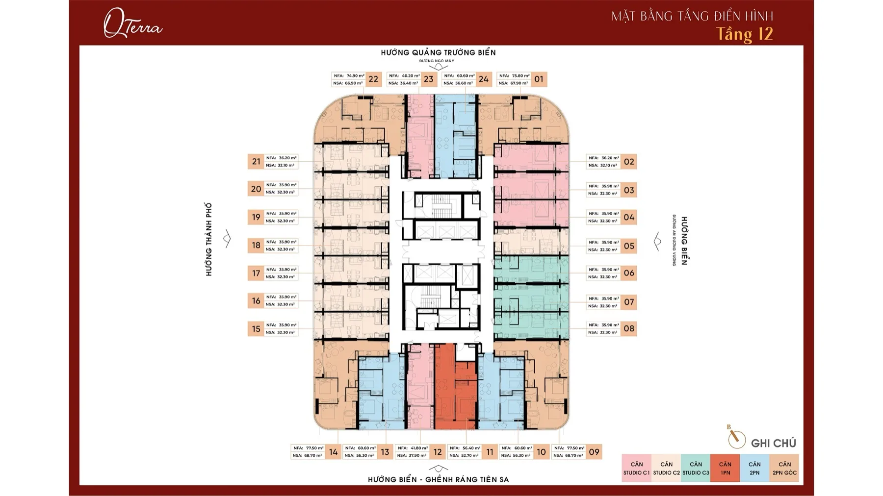 Q’Terra Quy Nhơn (Q1 Tower cũ): Vị Trí, Mặt Bằng & Giá 2026 7 Mặt bằng tầng điển hình Q’Terra Quy Nhơn