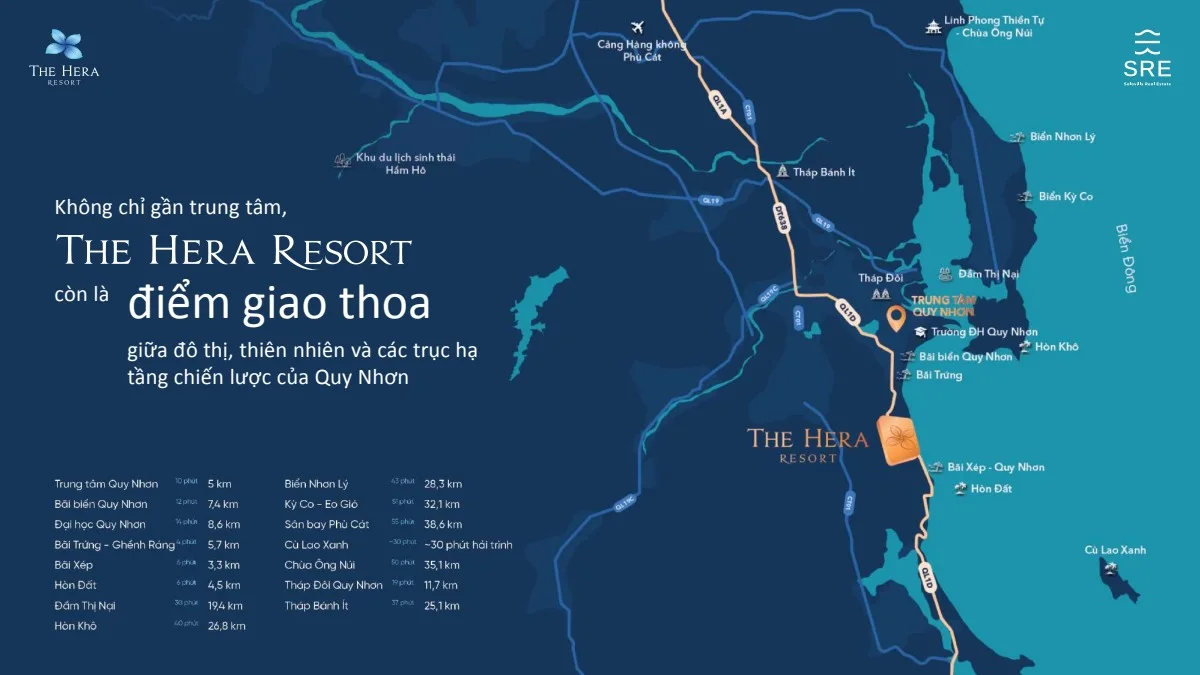 The Hera Resort Quy Nhơn: Vị Trí, Mặt Bằng & Bảng Giá 2026 3 Vị trí The Hera Resort Quy Nhơn trên bản đồ kết nối