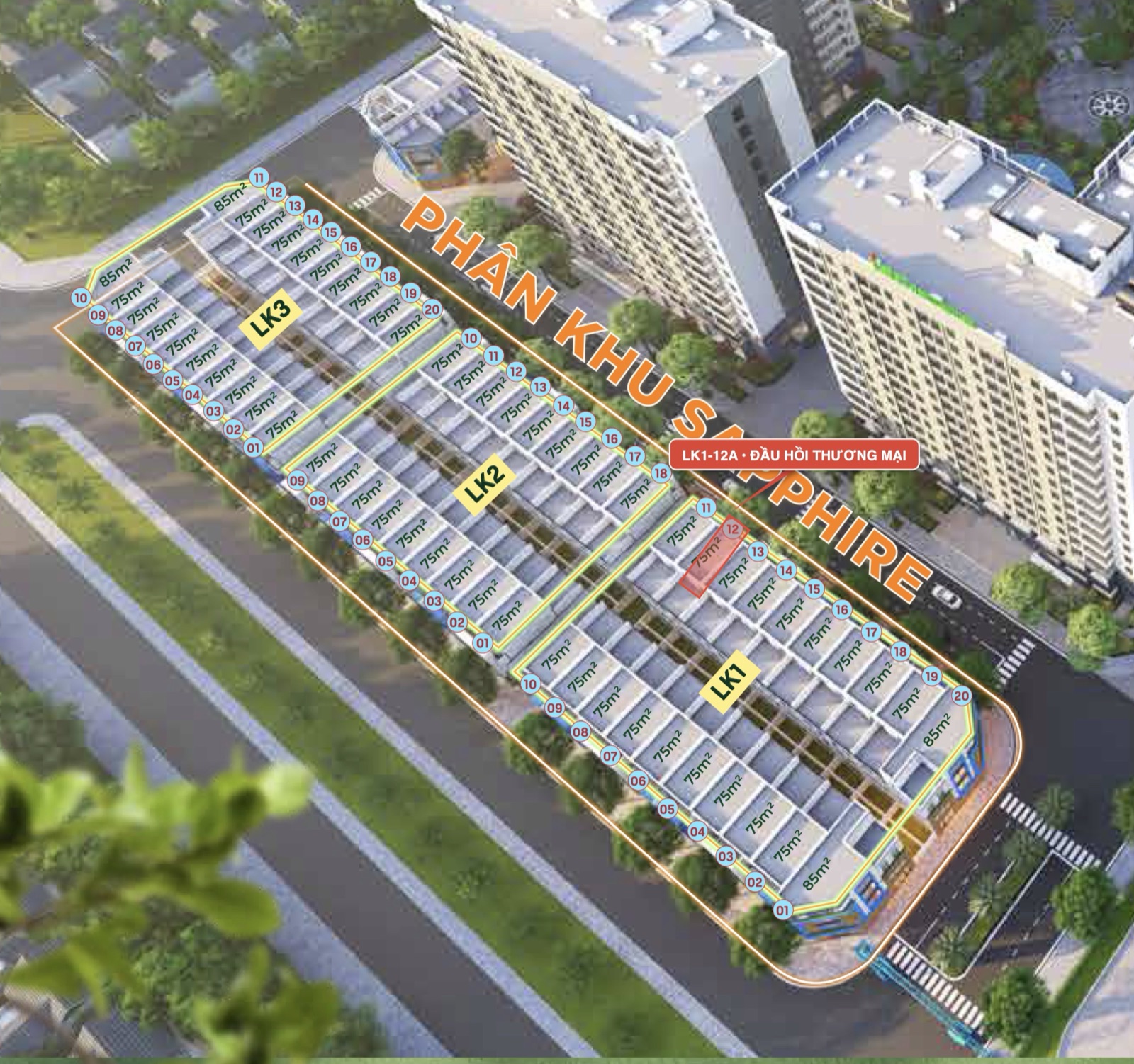 5 Căn Nhà Phố Liền Kề IEC Đáng Xem Nhất Dự Án 7 Sơ đồ vị trí căn nhà phố liền kề đầu hồi thương mại LK1-12A trên mặt bằng tổng thể dự án IEC Quy Nhơn
