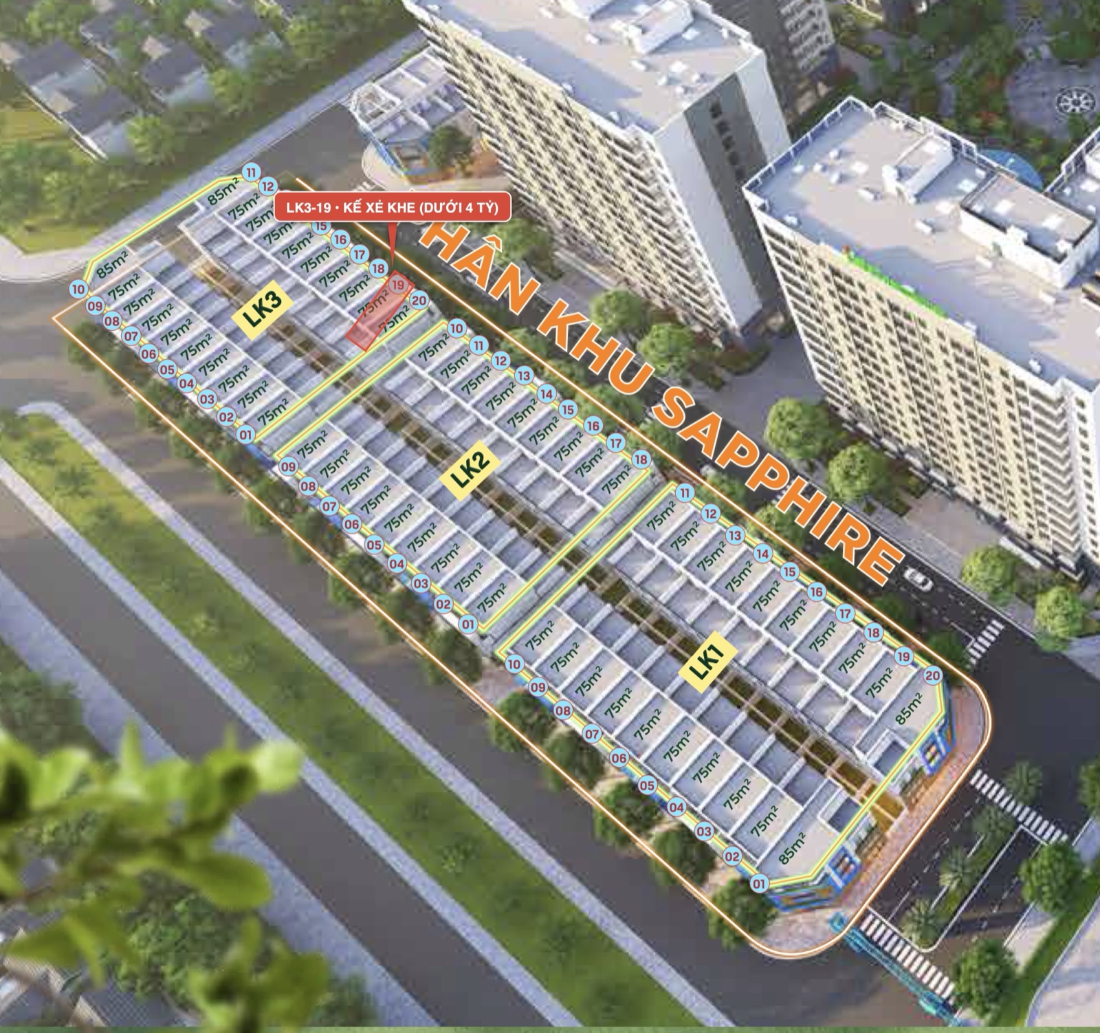 5 Căn Nhà Phố Liền Kề IEC Đáng Xem Nhất Dự Án 9 Sơ đồ vị trí căn nhà phố liền kề kế xẻ khe LK3-19 trên mặt bằng tổng thể dự án IEC Quy Nhơn