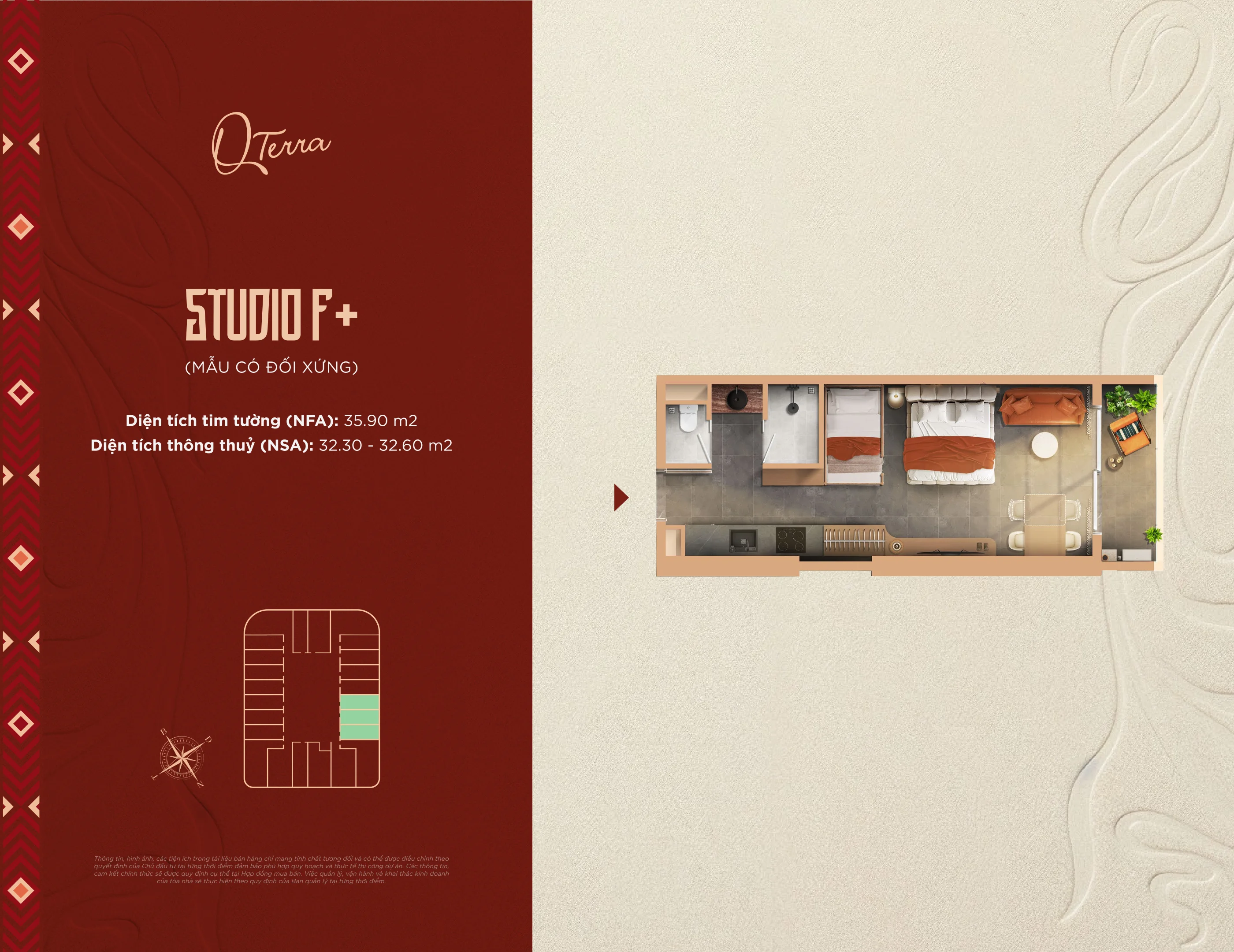 Căn Hộ Studio Q’Terra Quy Nhơn: Chi tiết 3 layout Studio, Studio F & Studio F+ 3 Mặt bằng căn hộ Studio F+ Family dự án Q’Terra Quy Nhơn