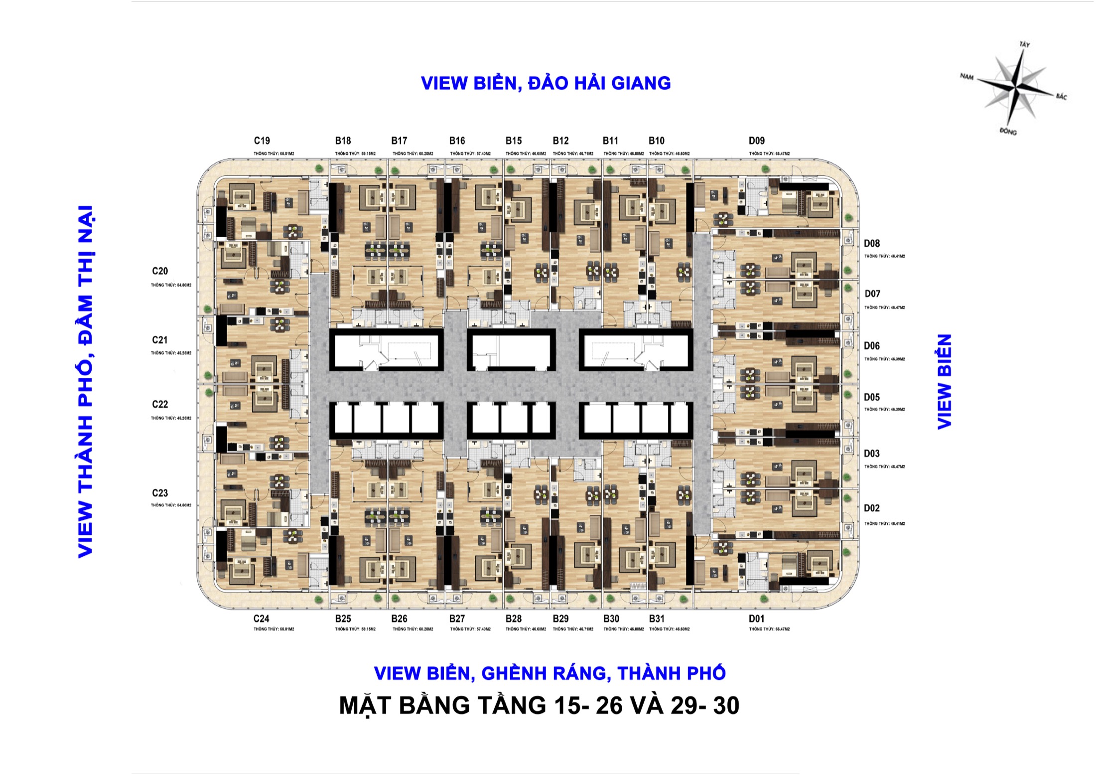 Mặt bằng tầng 15 đến 26 và 29 đến 30 TMS Quy Nhơn