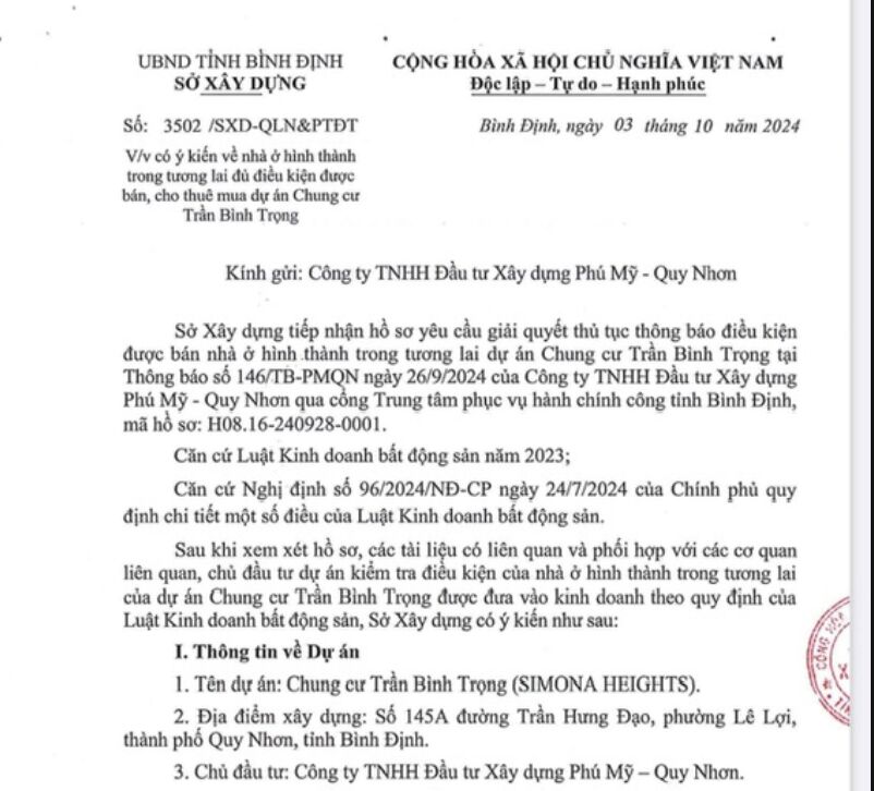 thong bao du dieu kien mo ban can ho simona heights quy nhon