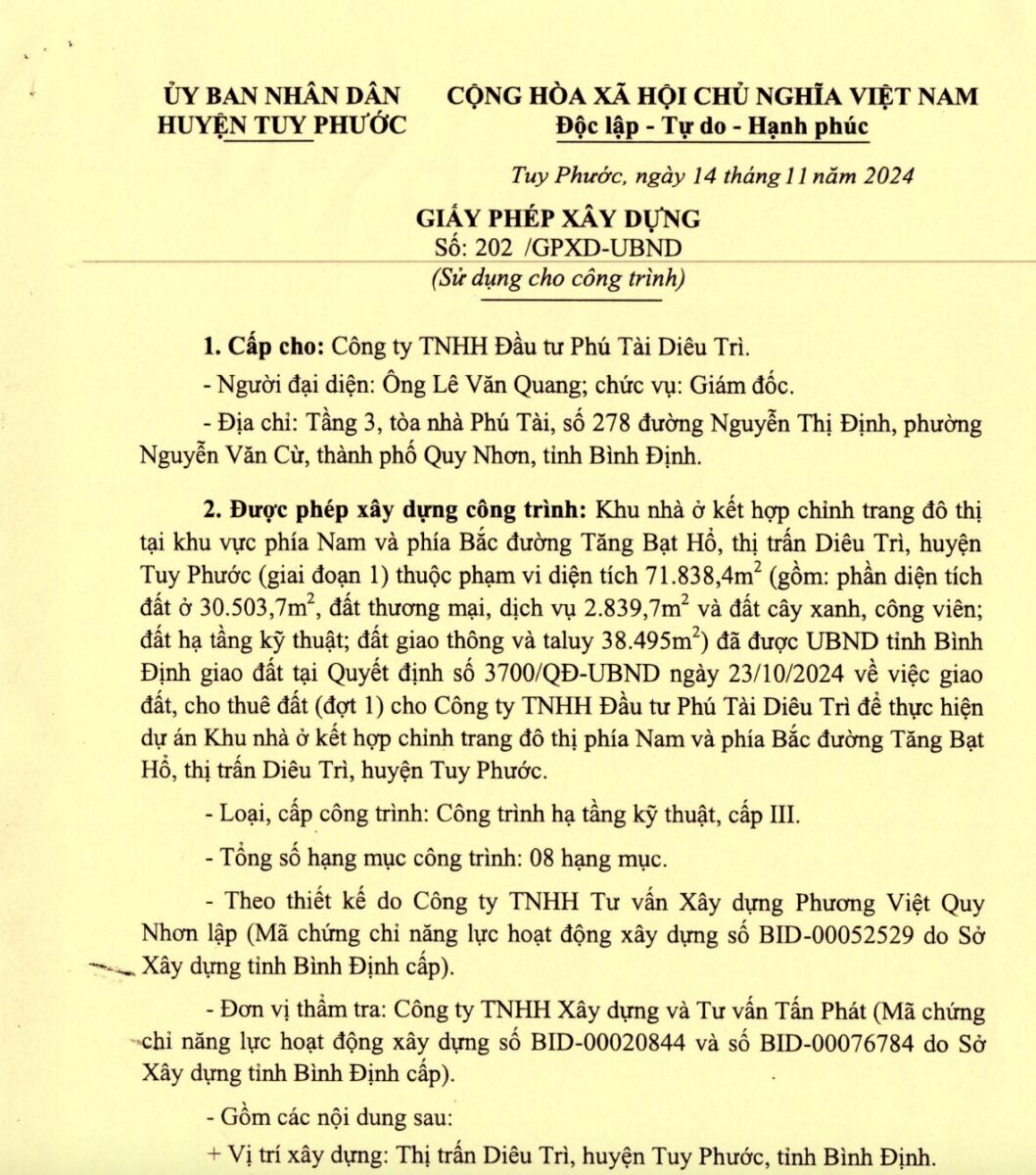 Giấy phép xây dựng Phú Tài Jade Garden