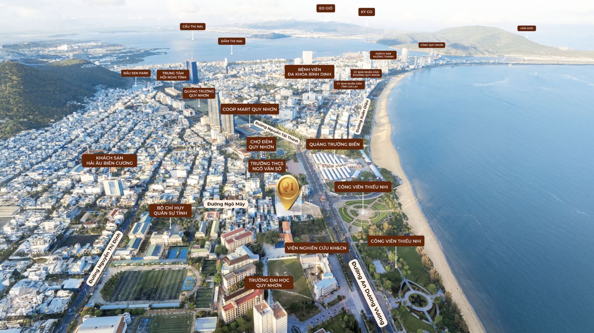 Sơ đồ vị trí Q1 Tower tại đường Ngô Mây Quy Nhơn