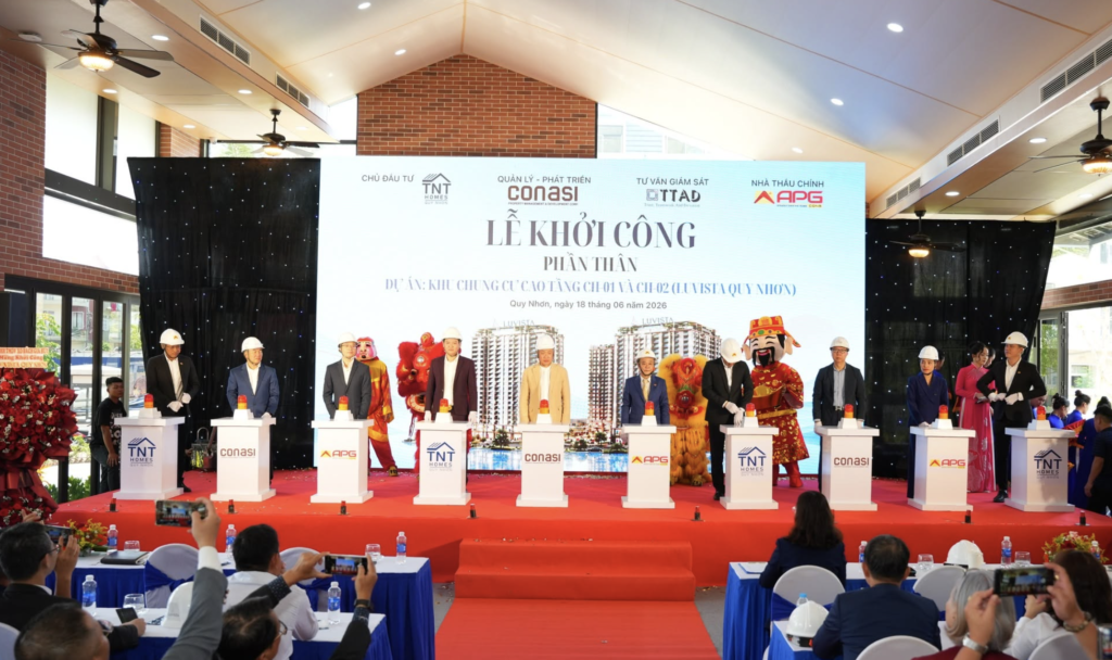 Cập nhật tiến độ dự án căn hộ chung cư Luvista Quy Nhơn mới nhất. Hình ảnh lễ khởi công phần thân dự án Luvista Quy Nhơn ngày 18/06/2026 tại phường Ghềnh Ráng, TP Quy Nhơn