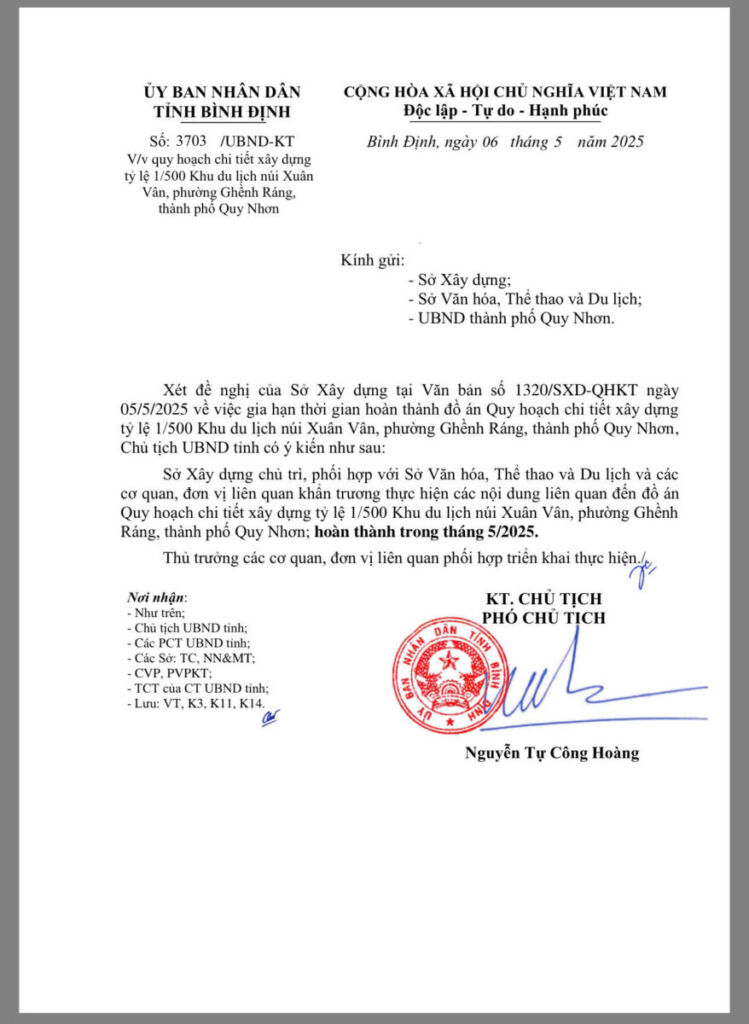 Văn bản đôn đốc dự án Sun Group Quy Nhơn