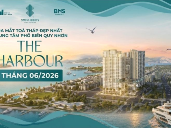 Phối cảnh chính thức tòa tháp The Harbour Quy Nhơn thuộc tổ hợp căn hộ hạng sang Simona Heights 145A Trần Hưng Đạo. Mở bán đợt 1 tháng 6/2026 sở hữu lâu dài.