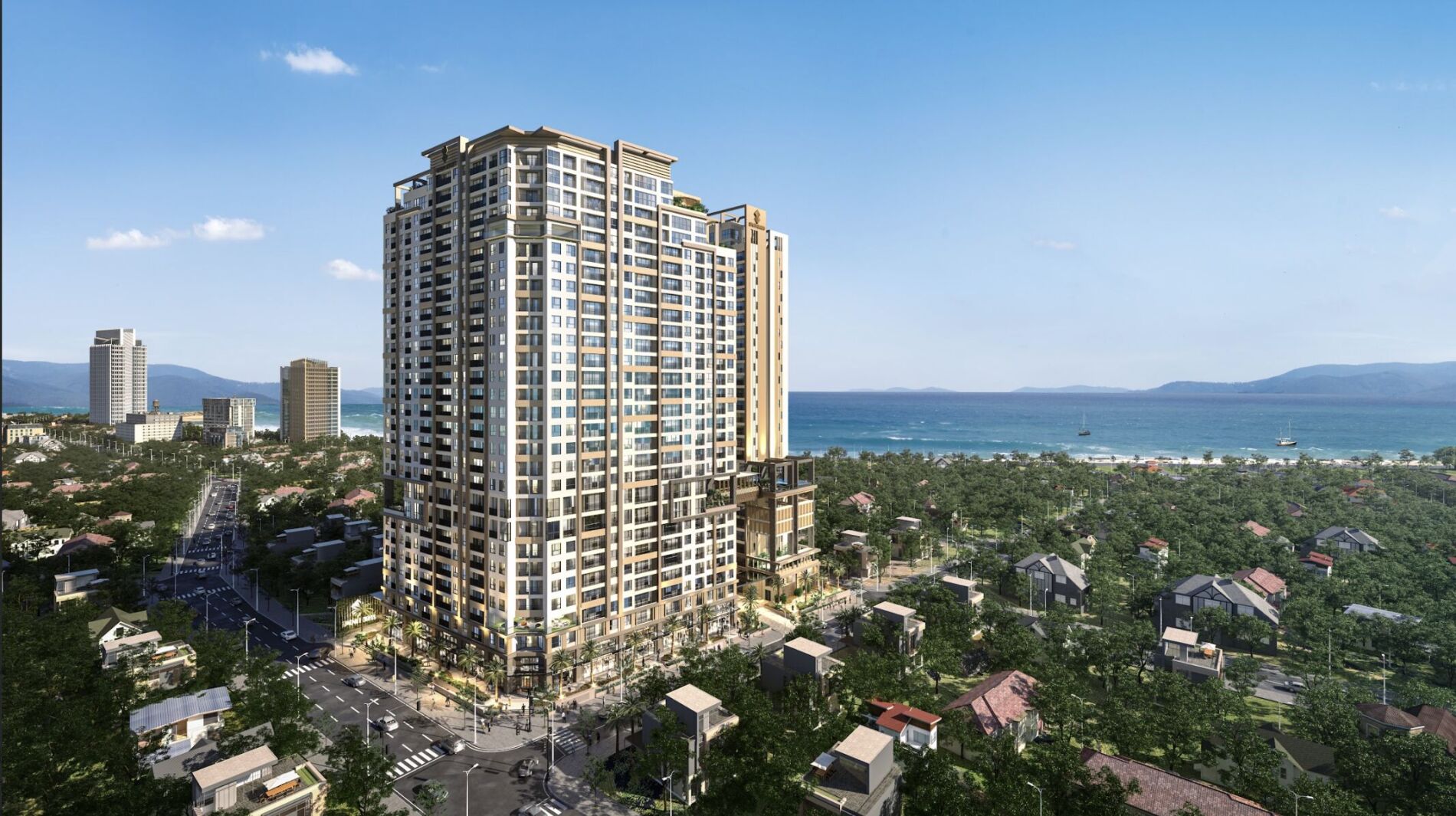 Phối cảnh tổng thể tháp căn hộ Simona Heights Quy Nhơn.