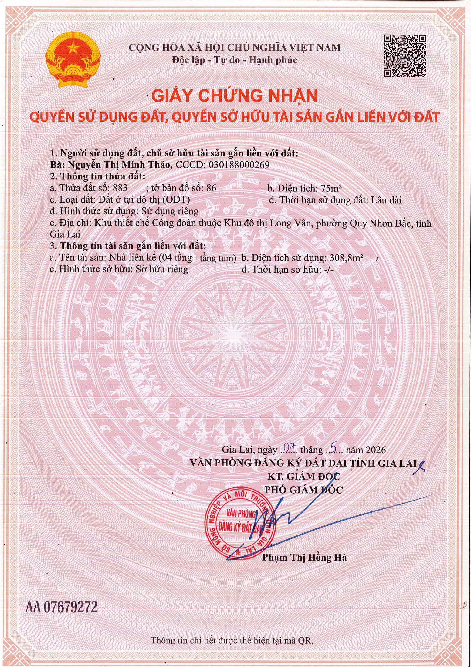 Giấy chứng nhận quyền sử dụng đất và tài sản gắn liền với đất sổ hồng lâu dài