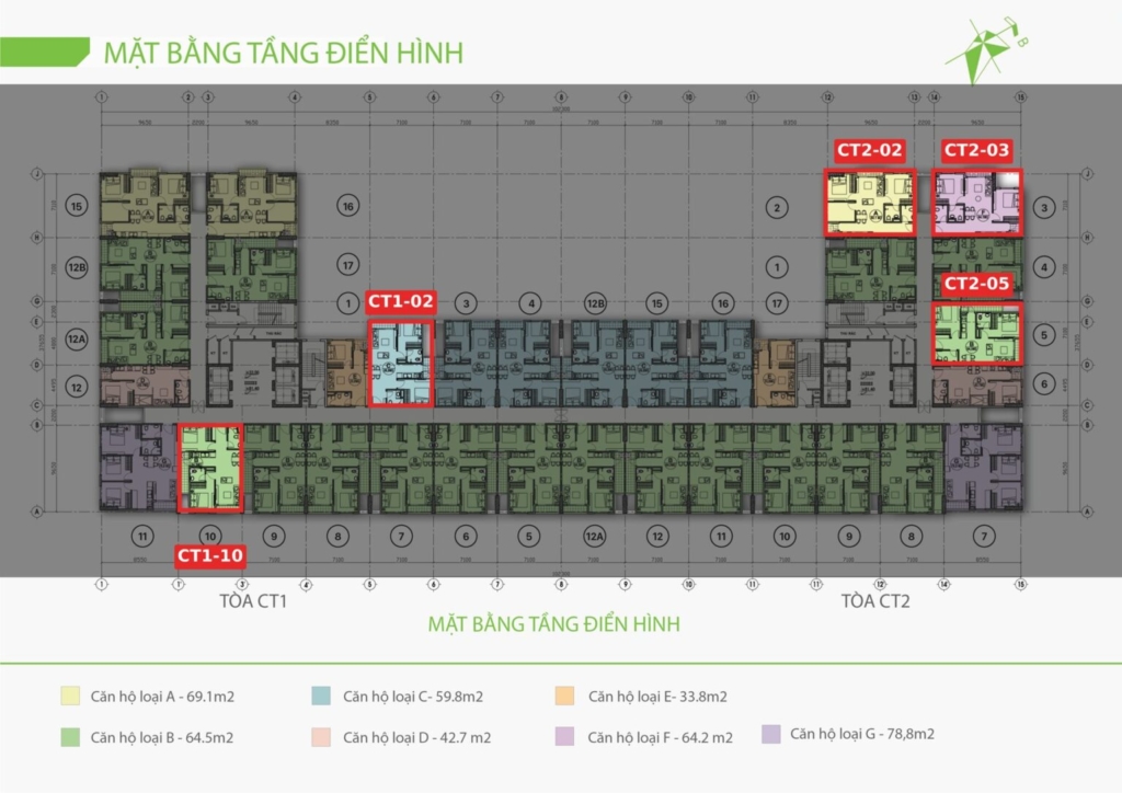 Mặt bằng tầng EcoLife Riverside đánh dấu 5 căn 2 phòng ngủ nổi bật nhất trong giỏ hàng