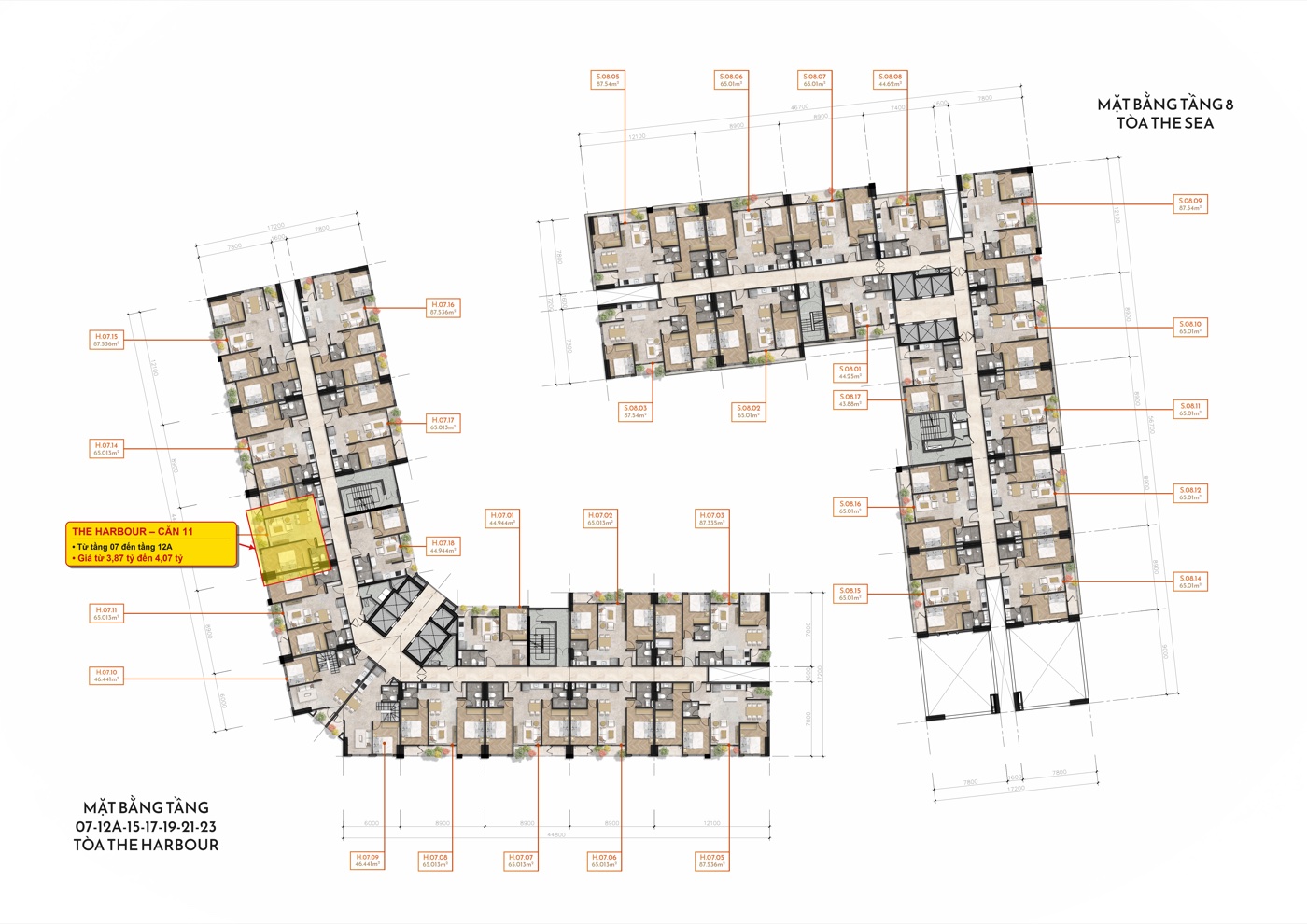 Vị trí căn 11 2 phòng ngủ view Vịnh Cảng nổi bật sáng trên mặt bằng The Harbour Simona Heights Quy Nhơn