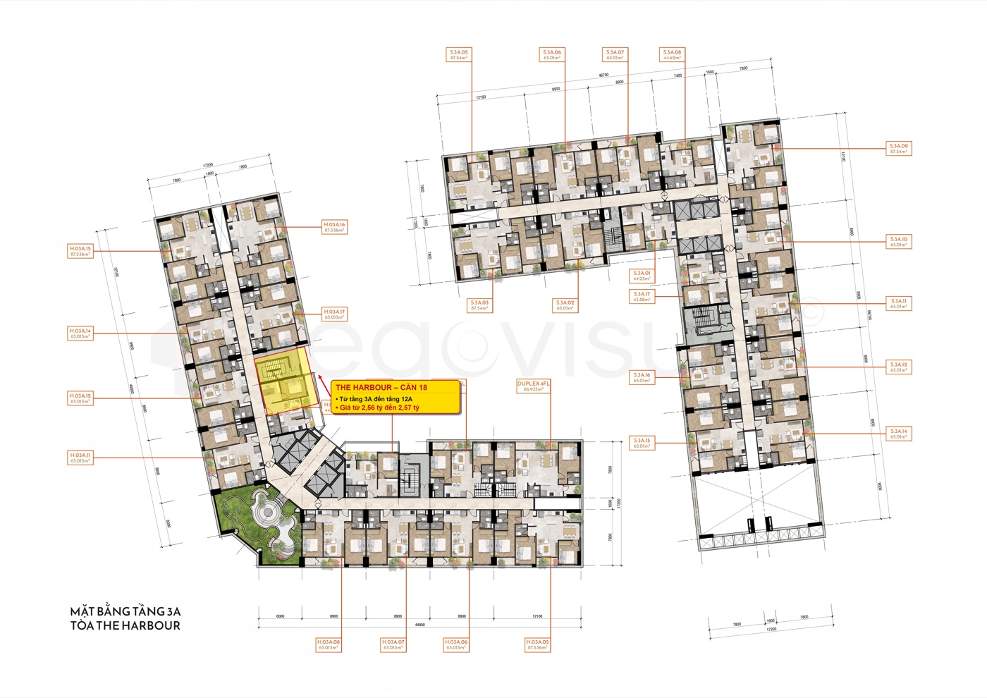 Vị trí căn 18 1 phòng ngủ nổi bật sáng trên mặt bằng The Harbour Simona Heights Quy Nhơn