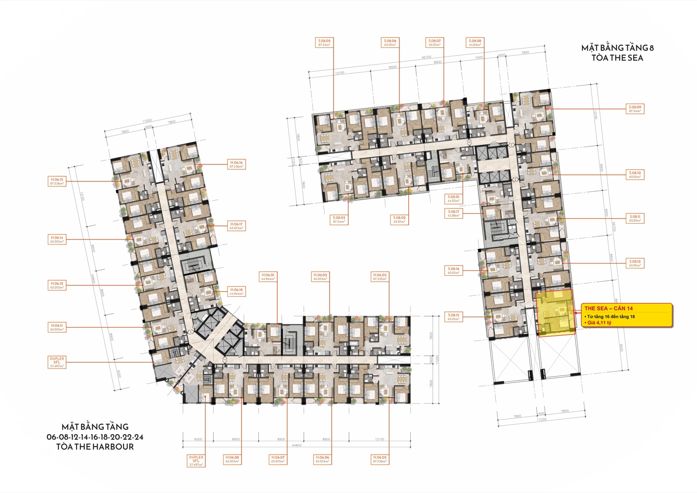 Vị trí căn 14 2 phòng ngủ căn góc nổi bật sáng trên mặt bằng The Sea Simona Heights Quy Nhơn