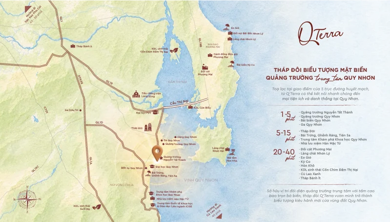 Bản đồ kết nối hạ tầng giao thông và tiện ích danh thắng xung quanh Q’Terra 01 Ngô Mây Quy Nhơn