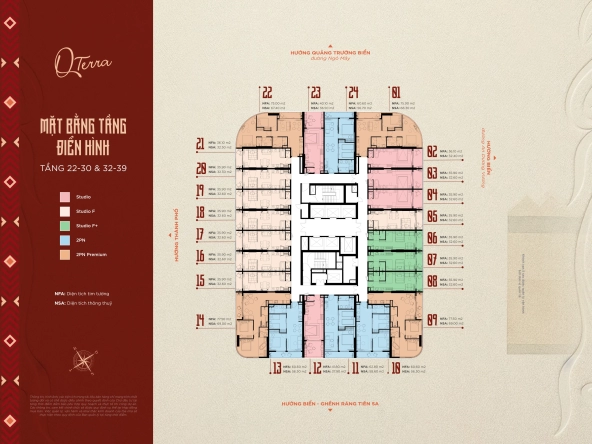 Mặt bằng tầng 22-30 và 32-39 căn hộ Q’Terra Quy Nhơn