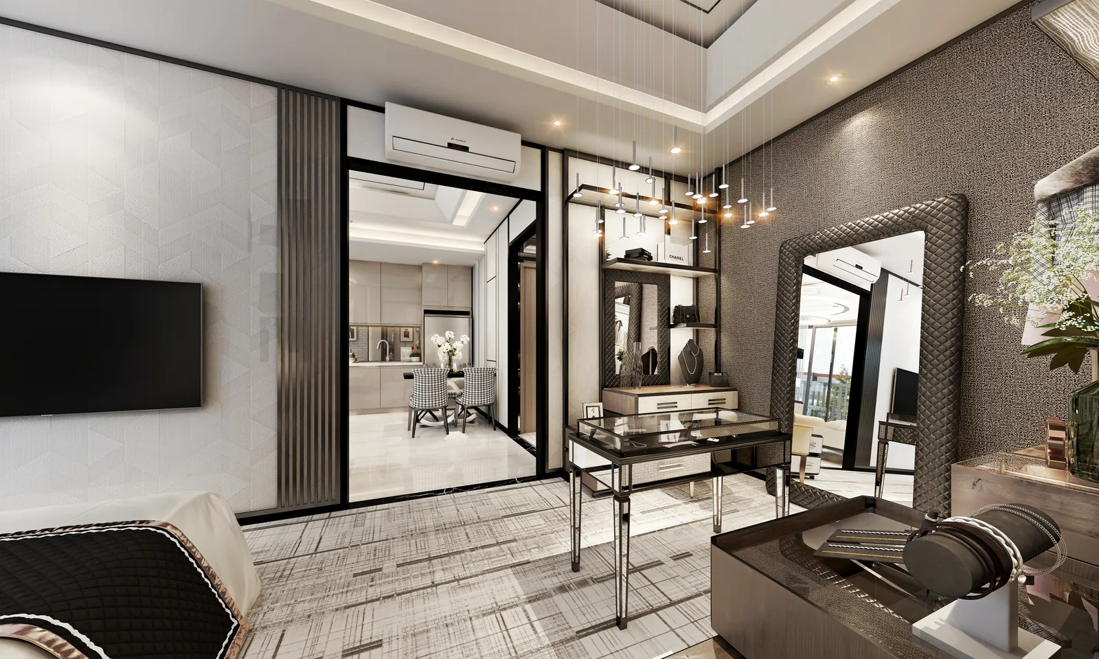 Phối cảnh khu bếp và bàn ăn căn 1 phòng ngủ Simona Heights
