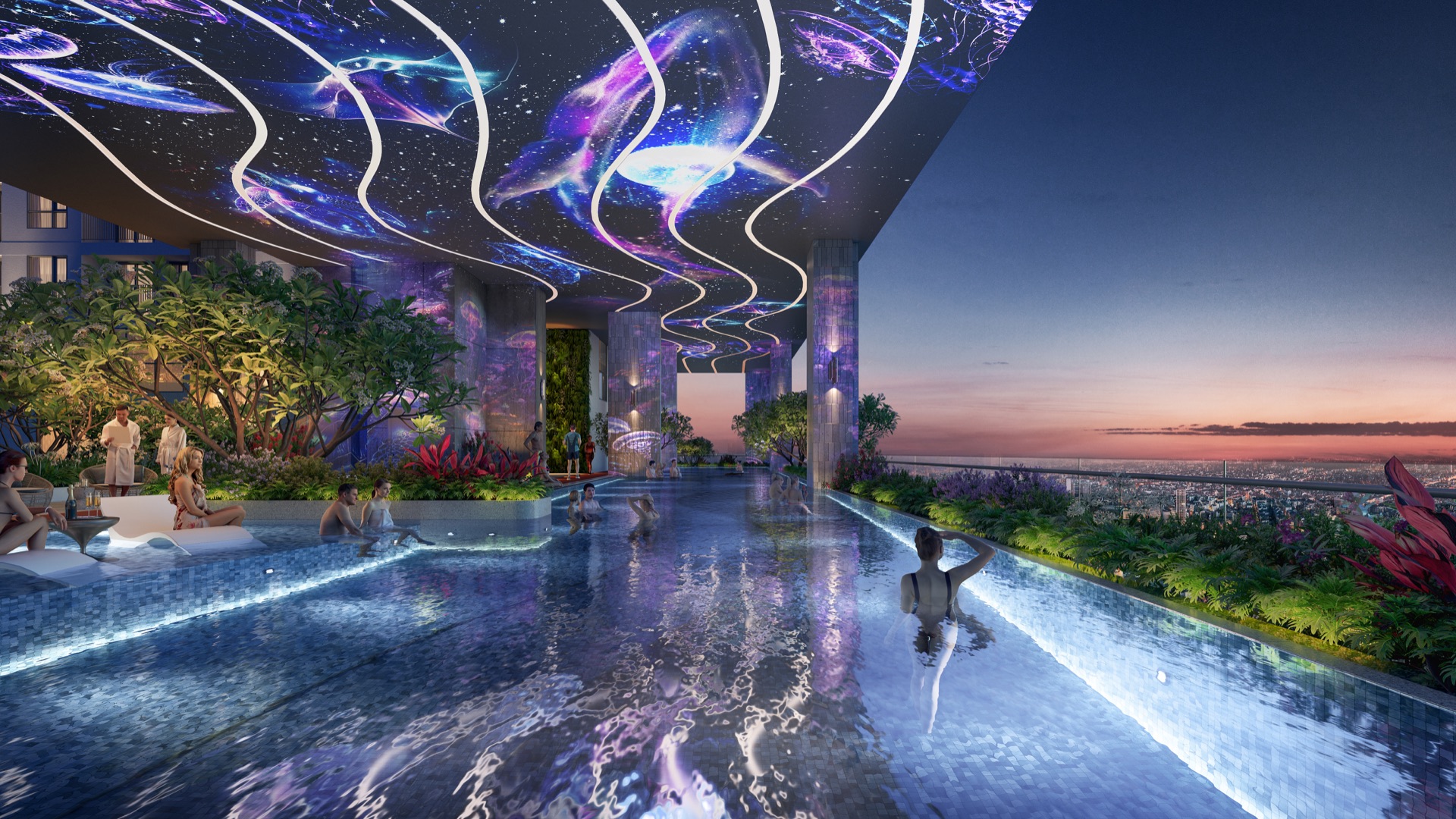 Phối cảnh khu vực hồ bơi bốn mùa trong nhà tại Simona Heights Quy Nhơn